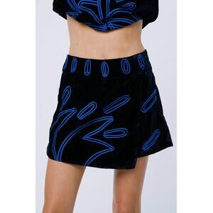NEW CIEBON rena embroidered velvet skort in navy